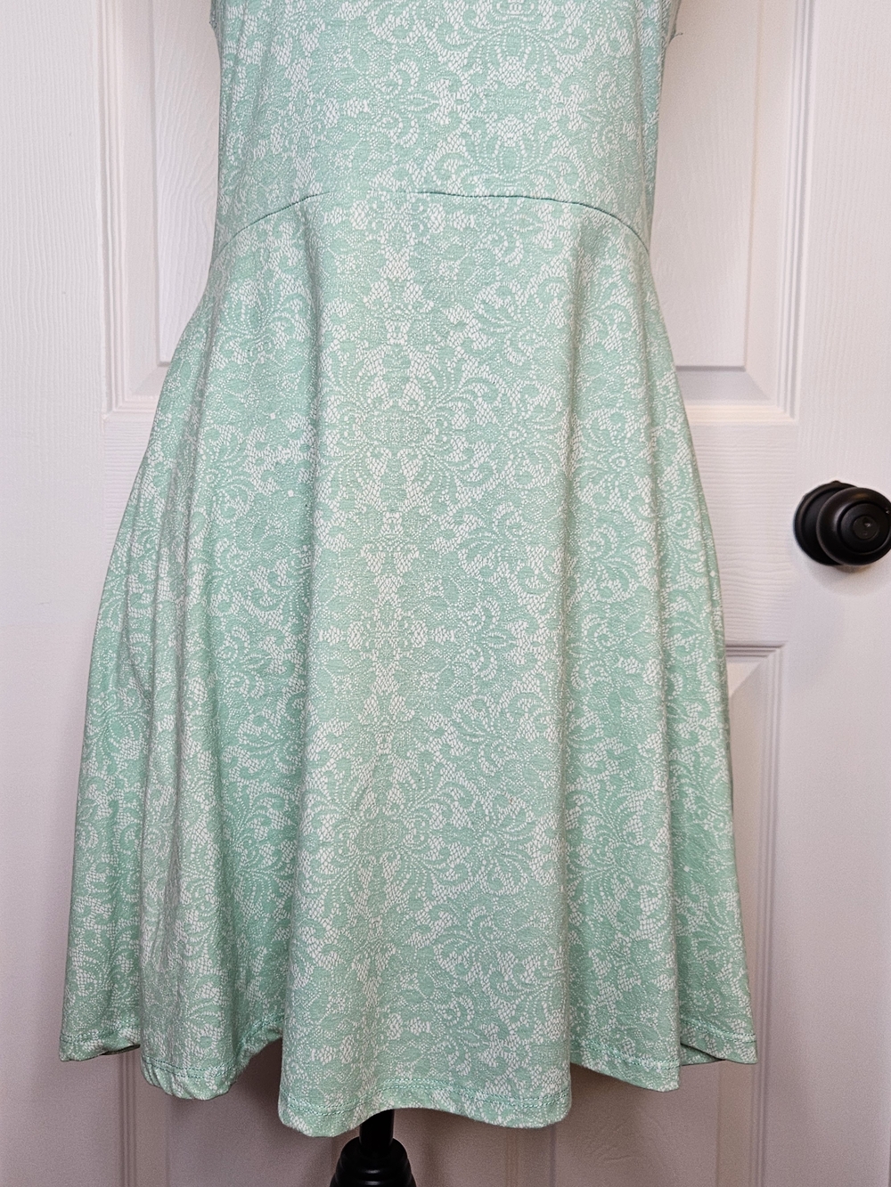 NWOT Bluenotes Mint Green Floral Lace Print Fit Flare Skater Mini Dress L - Picture 5 of 9